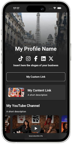 Downfor profile page example