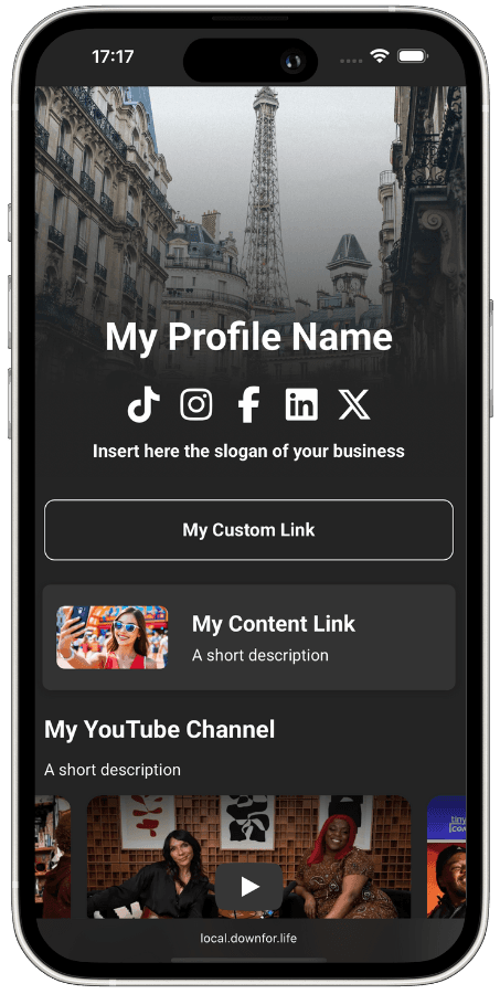 Downfor profile page example